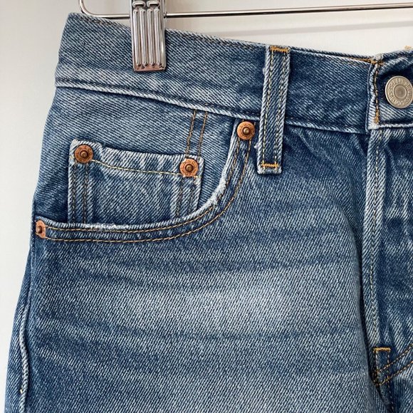 Levi's 501 Shorts Womens W24 Button Fly 100% Cotton Raw Cuffed Hem Blue Denim - Picture 2 of 12